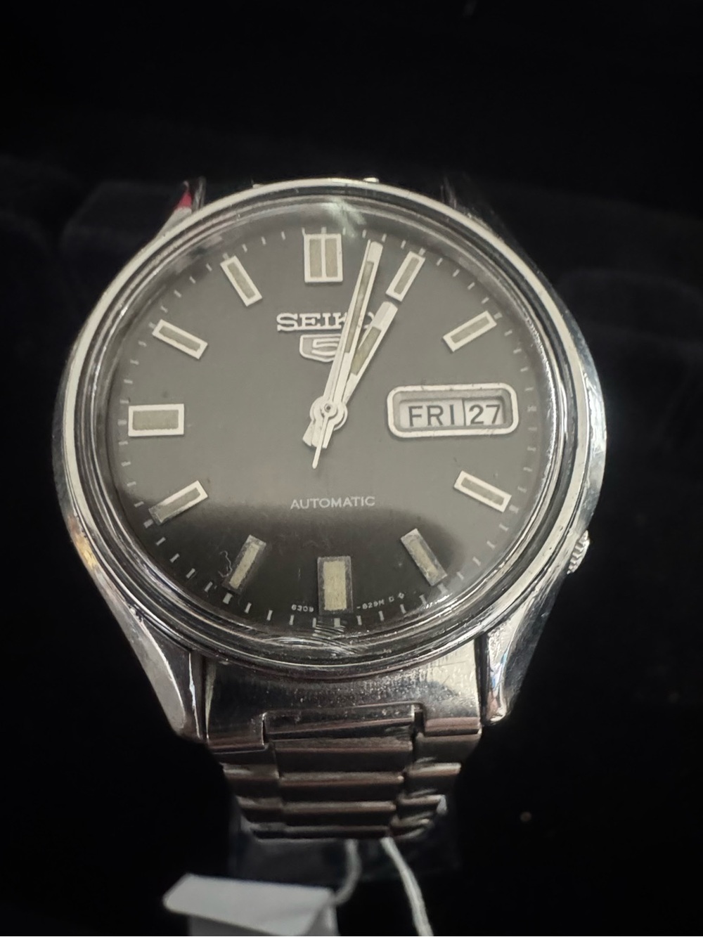 Seiko Black Dial Silver-Tone Automatic Wristwatch